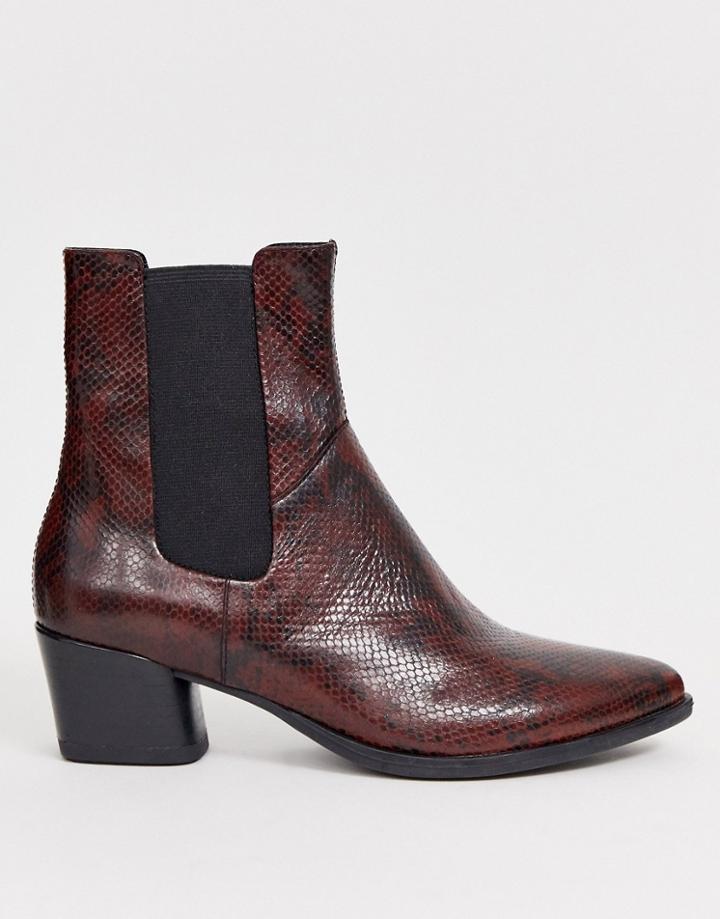 Vagabond Lara Oxblood Snake Print Mid Heeled Ankle Boots-brown