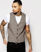 Asos Super Skinny Waistcoat In Dogstooth In Brown - Brown