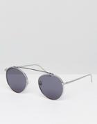 Jeepers Peepers Round Sunglasses With Double Brow - Silver