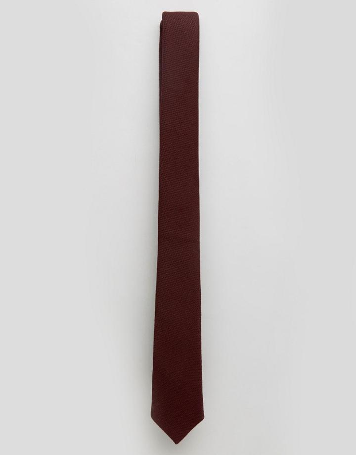 Asos Slim Tie In Burgundy Waffle Texture - Red