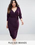 Pink Clove Slinky Midi Dress With Gathered Sides - Purple