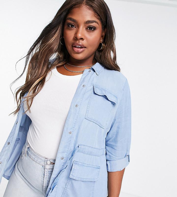 Vero Moda Curve Chambray Utility Jacket In Blue-blues