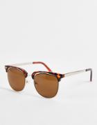 Asos Design Retro Sunglasses In Tortoiseshell And Gold With Brown Lens