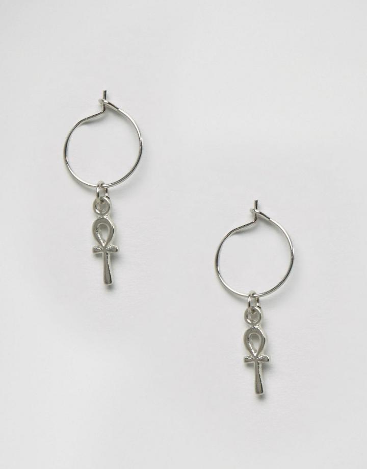 Asos Ankh Charm Hoop Earrings - Rhodium