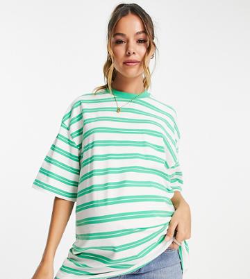 Topshop Maternity Stripe Oversized Tee In Green