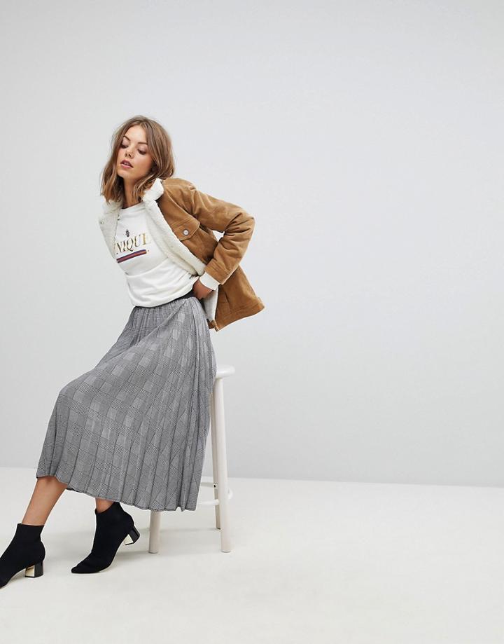 Stradivarius Check Pleat Detail Skirt - Multi