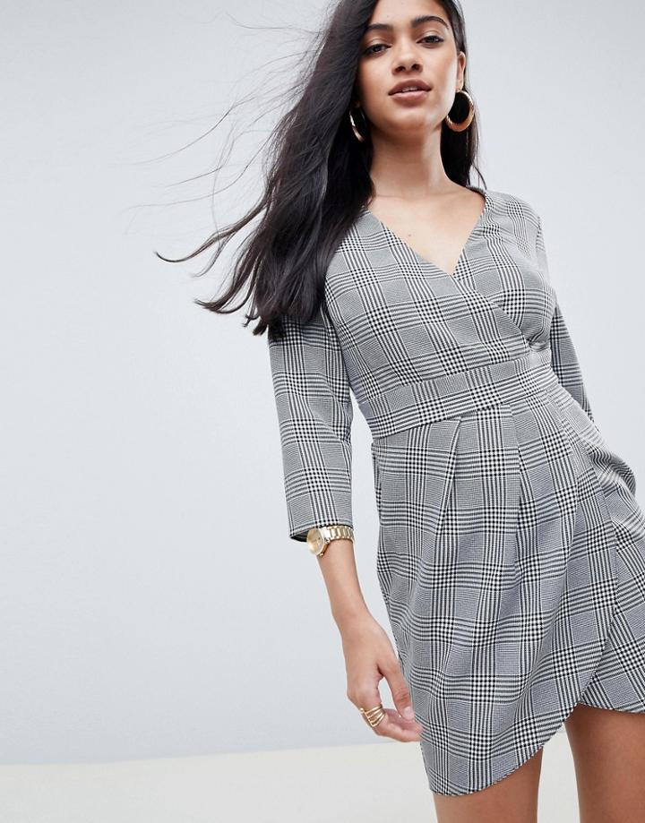 Asos Design Mini Dress With Wrap Skirt In Check - Multi