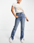 Pull & Bear 90s Straight Leg Jeans With Front Slit In Blue-blues