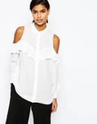 Asos Cold Shoulder Blouse With Ruffle - Ivory