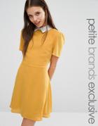 Fashion Union Petite Finley Aline Skater Dress With Collar Detail - Yellow