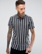 Asos Regular Fit Viscose Stripe Shirt In Black - Blue