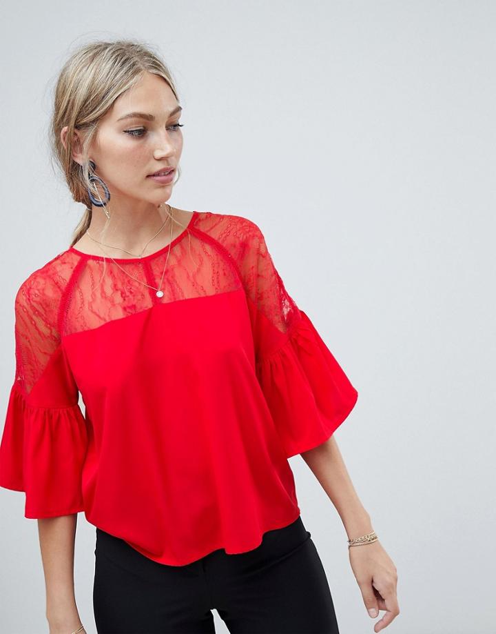 Vero Moda Lace Insert Blouse - Red