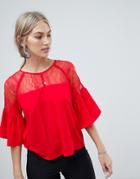 Vero Moda Lace Insert Blouse - Red
