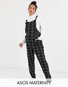 Asos Design Maternity Check Print Overall Jumpsuit In Jersey-multi