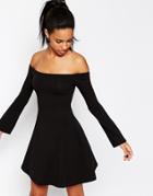 Asos Skater Dress With Seamed Detail And Flared Sleeves - Black