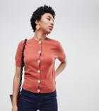 Asos Design Tall Short Sleeve Fine Knit Cardigan With Buttons-brown