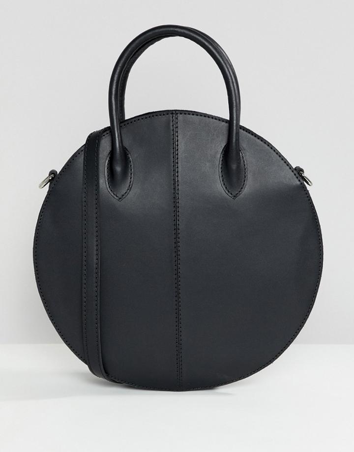 Asos Design Structured Leather Circle Shopper Bag - Black