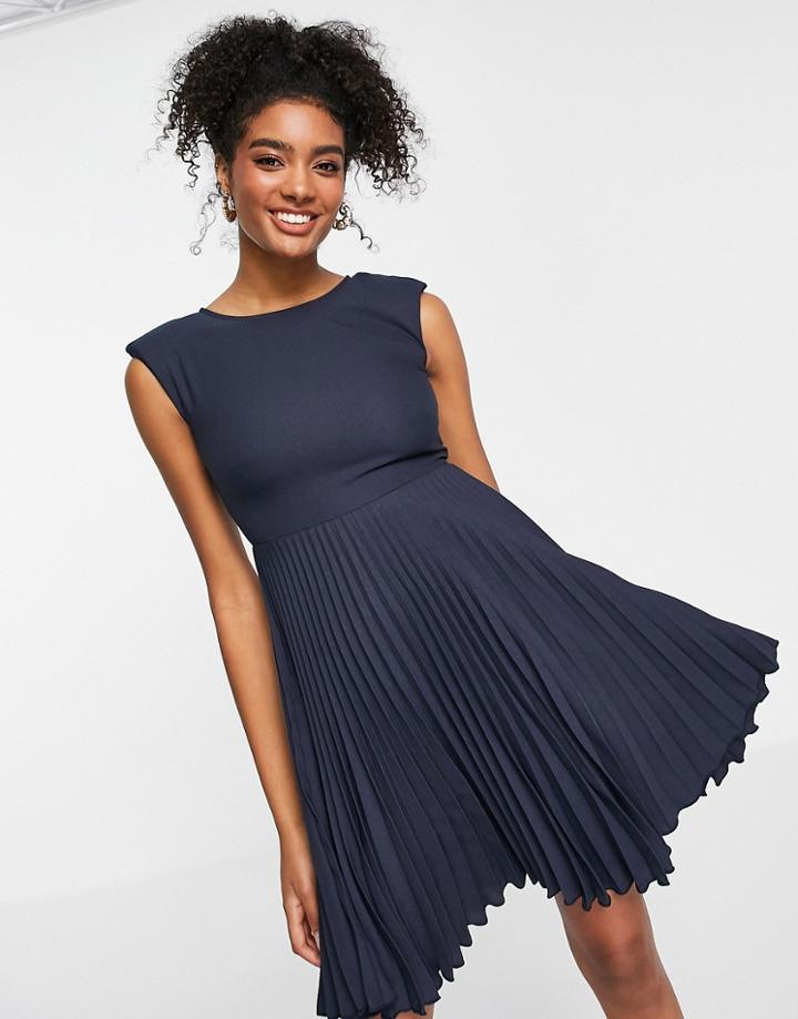 Closet London Pleated Skirt Mini Dress In Navy