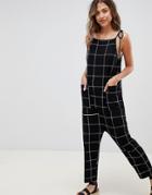 Asos Design Jersey Minimal Jumpsuit With Ties In Check - Multi