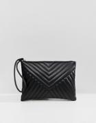 Asos Design Quilted Zip Top Clutch Bag - Black