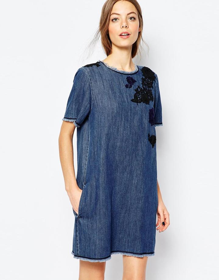 Sportmax Code Mini Denim Dress With Embroidery - 002 Midnight Blue