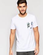 Only & Sons T-shirt With Floral Printed Pocket - White