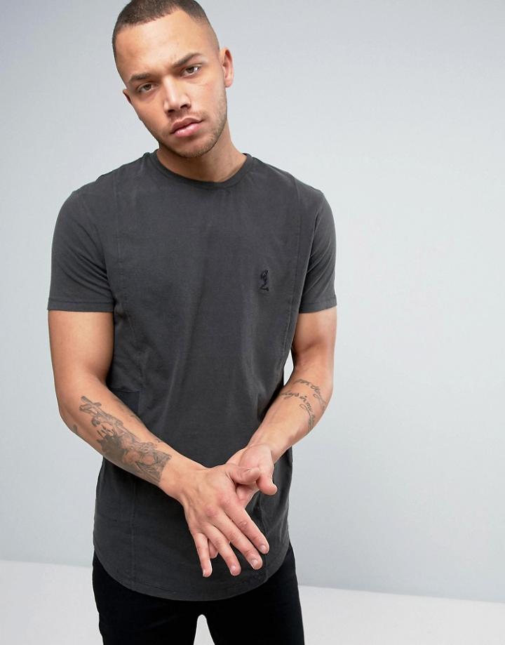 Religion Longline T-shirt With Elastic Patch Detail - Black