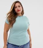 New Look Curve Rib Lettuce Edge Tee In Mint Green - Green