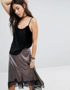 First & I Velvet Pleated Cami - Black
