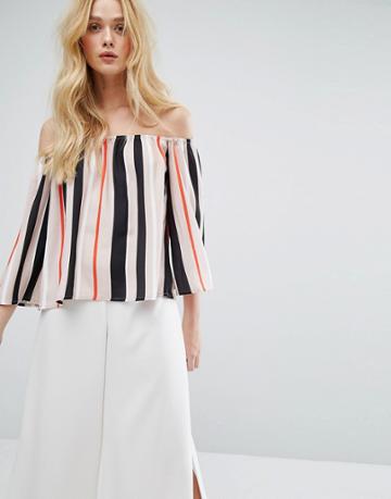 Aeryne Off Shoulder Top In Multi Stripe - Multi