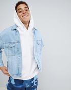 Mennace Blue Zip Sleeve Drop Shoulder Denim Jacket - Blue