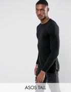 Asos Tall Muscle Fit Longline Sweater With Side Zips In Black - Black