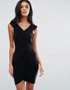 Club L Cross Wrap Front Overlay Detail Dress - Black