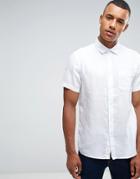 Celio Short Sleeve Shirt In 100% Linen - White