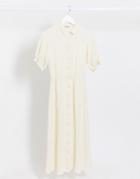 Stradivarius Button Front Midi Dress With Puff Sleeves In White