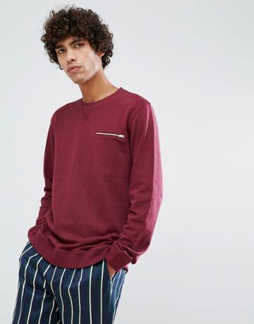 Clean Cut Copenhagen Crew Neck Pocket Zip Sweat - Red