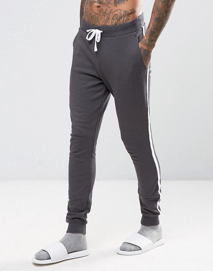 Asos Skinny Jogger In Washed Black With Side Stripe - Black