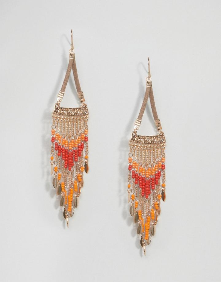 Asos Statement Colorful Seadbead Drop Earrings - Orange