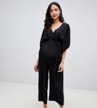 Asos Design Maternity Wrap Jumpsuit With Kimono Sleeves-black