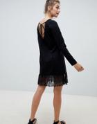 Asos Design Pep Hem Mini Dress With Tie Back - Black