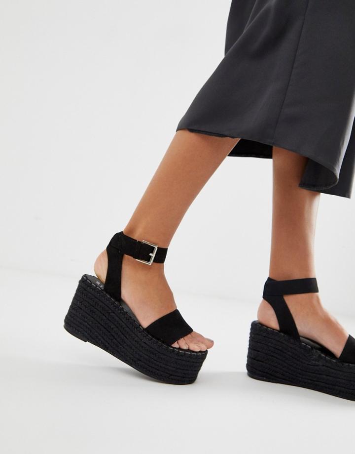Simmi London Melanie Black Drench Espadrille Flatform Sandals - Black