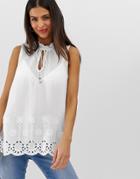 River Island Broderie Hem Sleeveless Blouse In White