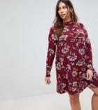 New Look Curve Floral Print Tunic Dress - Red