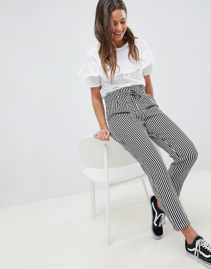 Pull & Bear Tie Waist Stripe Slim Leg Pants - Multi