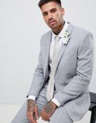 River Island Wedding Skinny Fit Suit Jacket With Herringbone Print In Gray - Gray