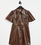 Reclaimed Vintage Inspired Dress In Leather Look In Chocolate-brown
