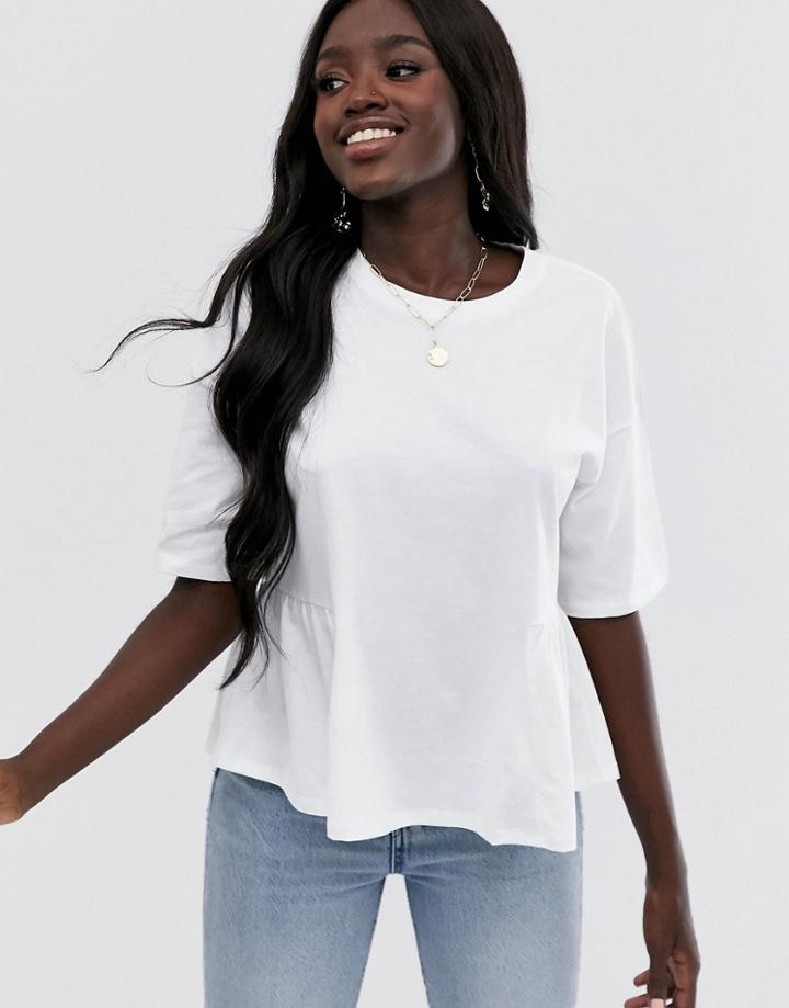 Asos Design Smock Top With Hem Detail In Wash - White