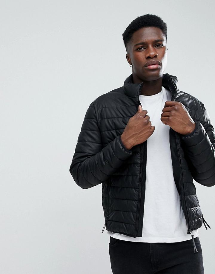 Esprit Faux Leather Quilted Jacket - Black