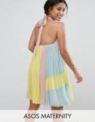 Asos Maternity Pleated Color Block Trapeze Mini Dress - Multi