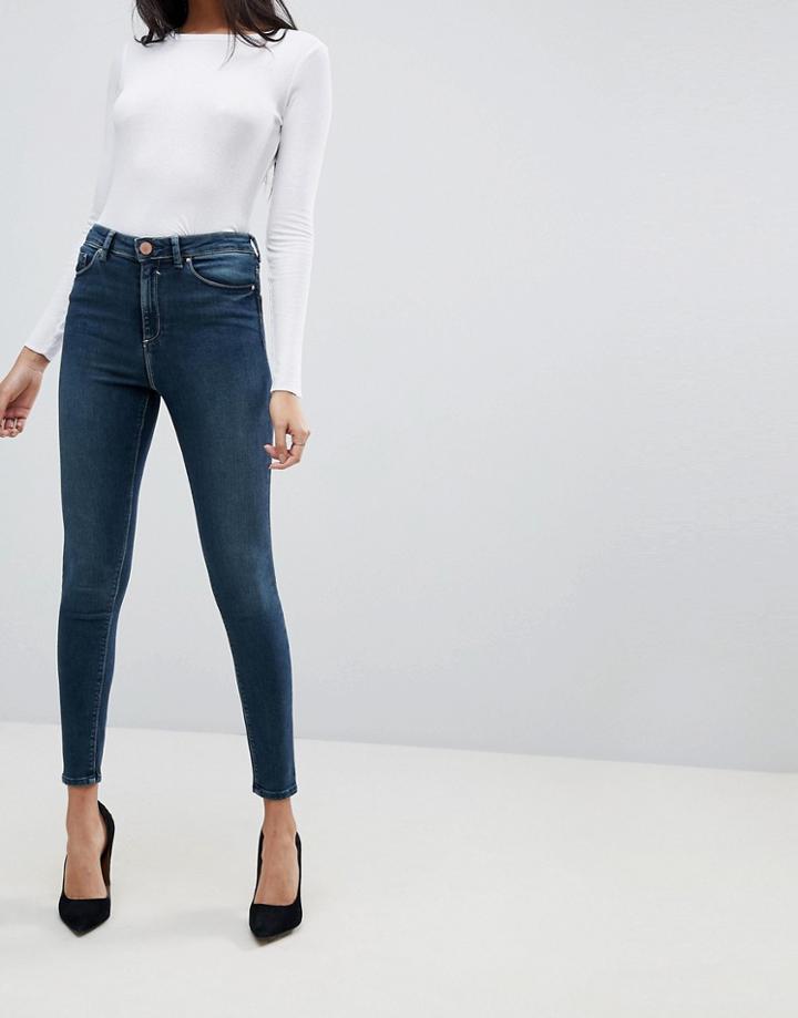 Asos Design Ridley High Waisted Skinny Jeans In Aged Blue Wash